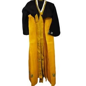 Vintage Korean Hanbok Traditional Dress Yellow Black Embroidered Floral